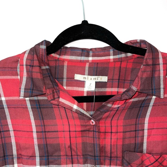 Francesca’s Miami NWT Red & Black Plaid Button Down Tunic Top Small Women’s - Picture 2 of 12